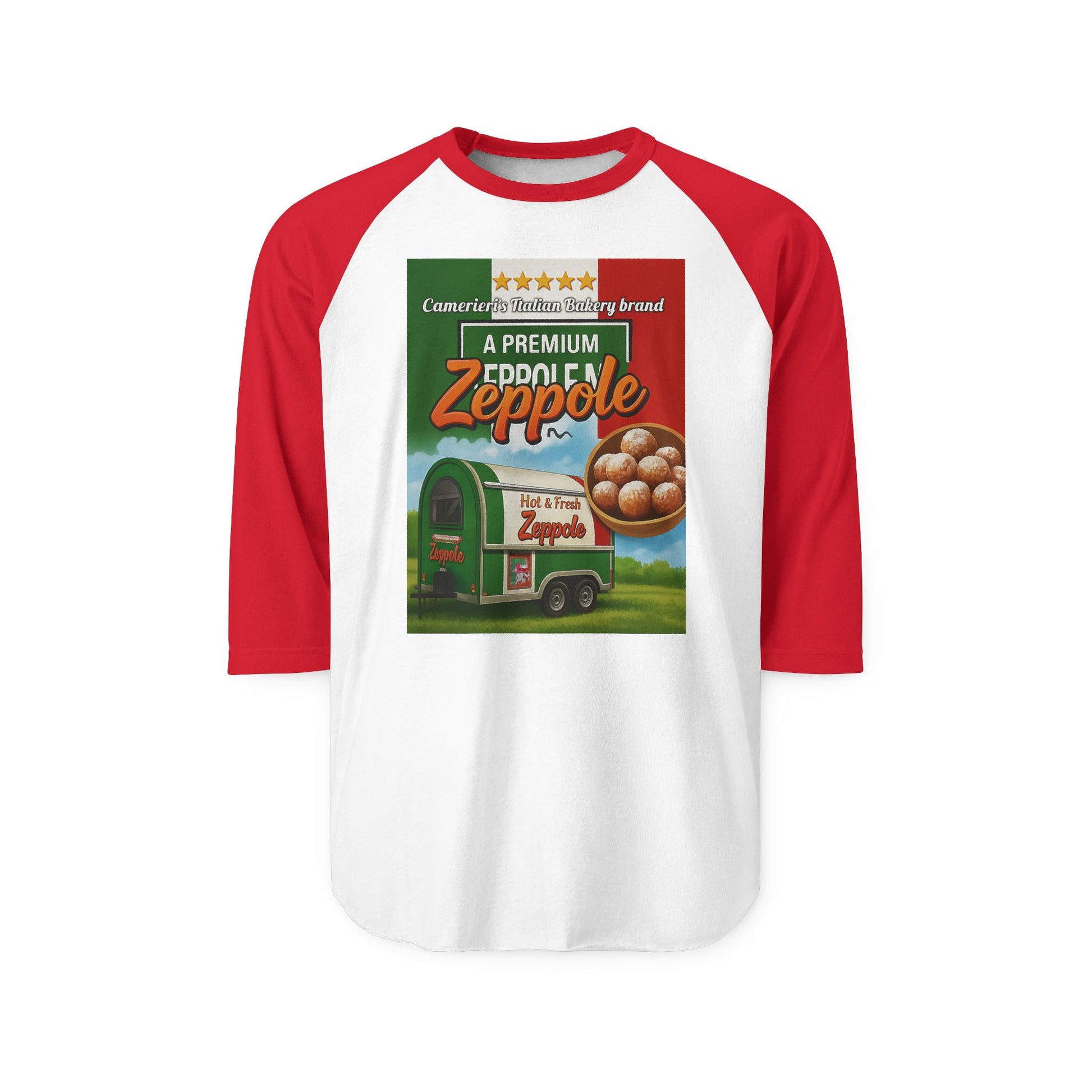 Zeppole Food Truck Raglan Shirt - Premium Italian Pastry Graphic Tee Printify