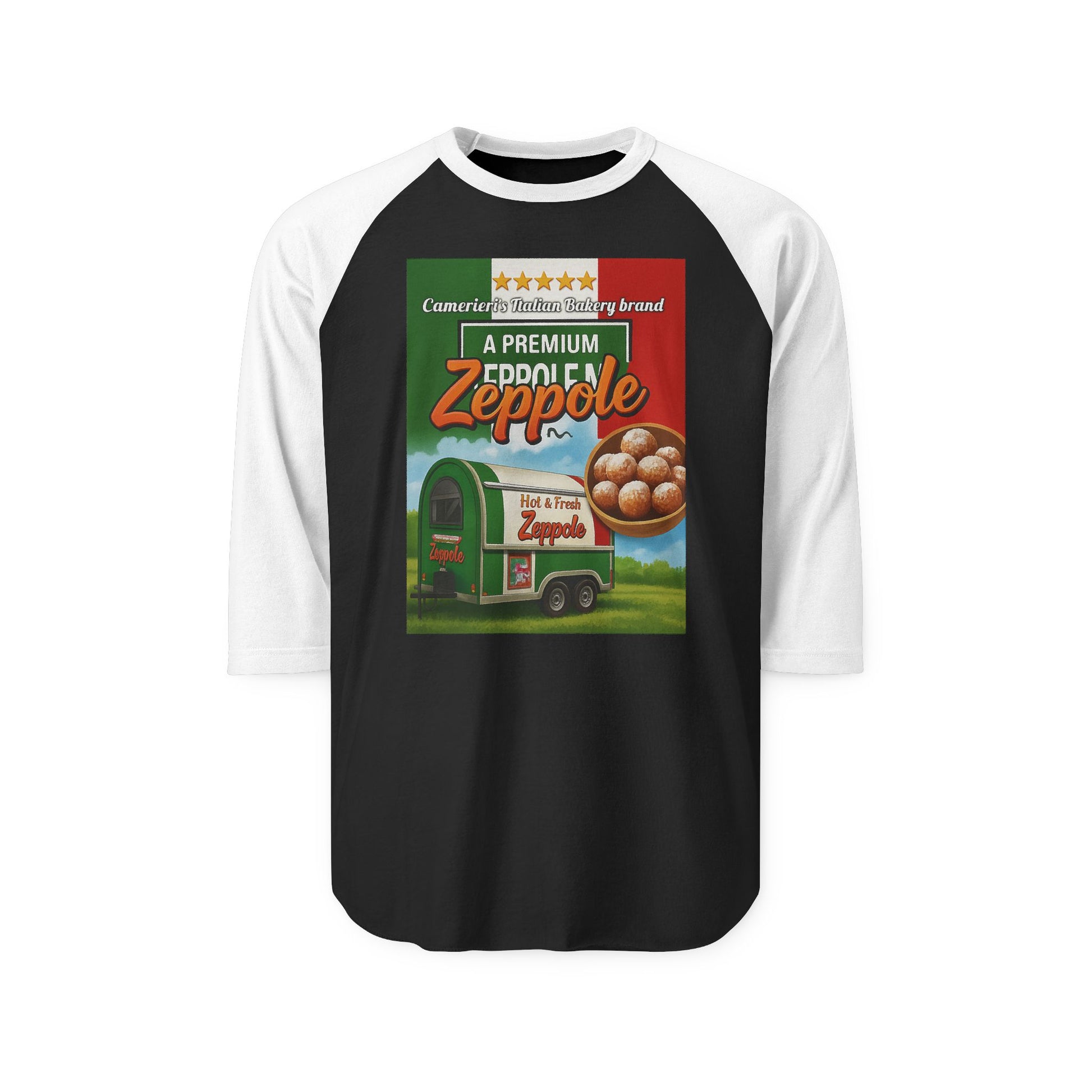 Zeppole Food Truck Raglan Shirt - Premium Italian Pastry Graphic Tee Printify